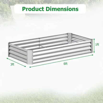 6 x 3 x 1 FT Galvanized Raised Garden Bed with Open-Ended Base-Silver - Silver - Raised Garden Beds