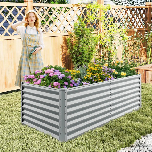 6 x 3 x 2 Feet Metal Rectangular Raised Garden Bed with Open Bottom Design-Gray - Gray - Raised Garden Beds
