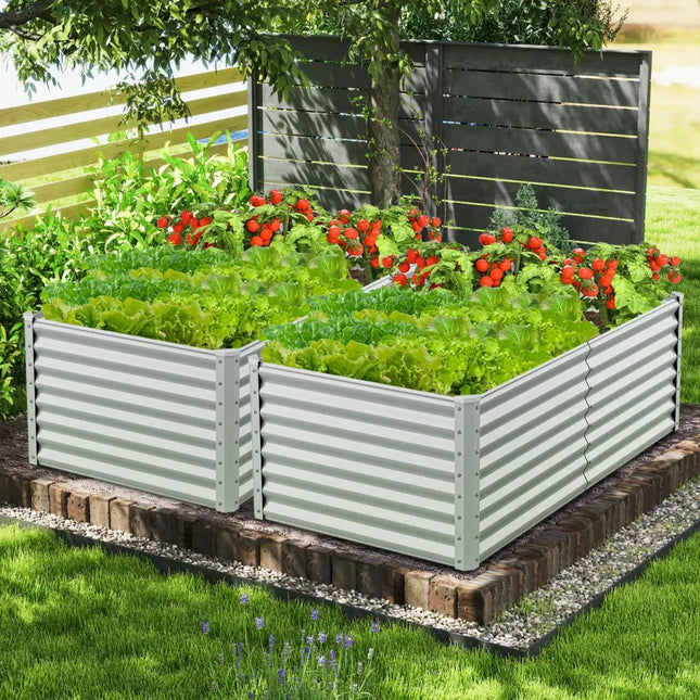 6 x 3 x 2 Feet Metal Rectangular Raised Garden Bed with Open Bottom Design-Gray - Gray - Raised Garden Beds