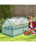 6 x 3 x 3 Feet Galvanized Raised Garden Bed with Greenhouse-Green - Green - Raised Garden Beds