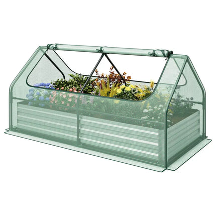 6 x 3 x 3 Feet Galvanized Raised Garden Bed with Greenhouse-Green - Green - Raised Garden Beds