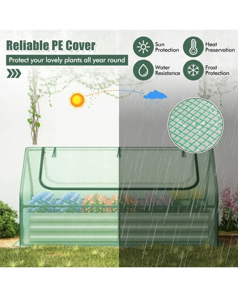 6 x 3 x 3 Feet Galvanized Raised Garden Bed with Greenhouse-Green - Green - Raised Garden Beds
