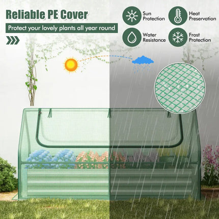 6 x 3 x 3 Feet Galvanized Raised Garden Bed with Greenhouse-Green - Green - Raised Garden Beds