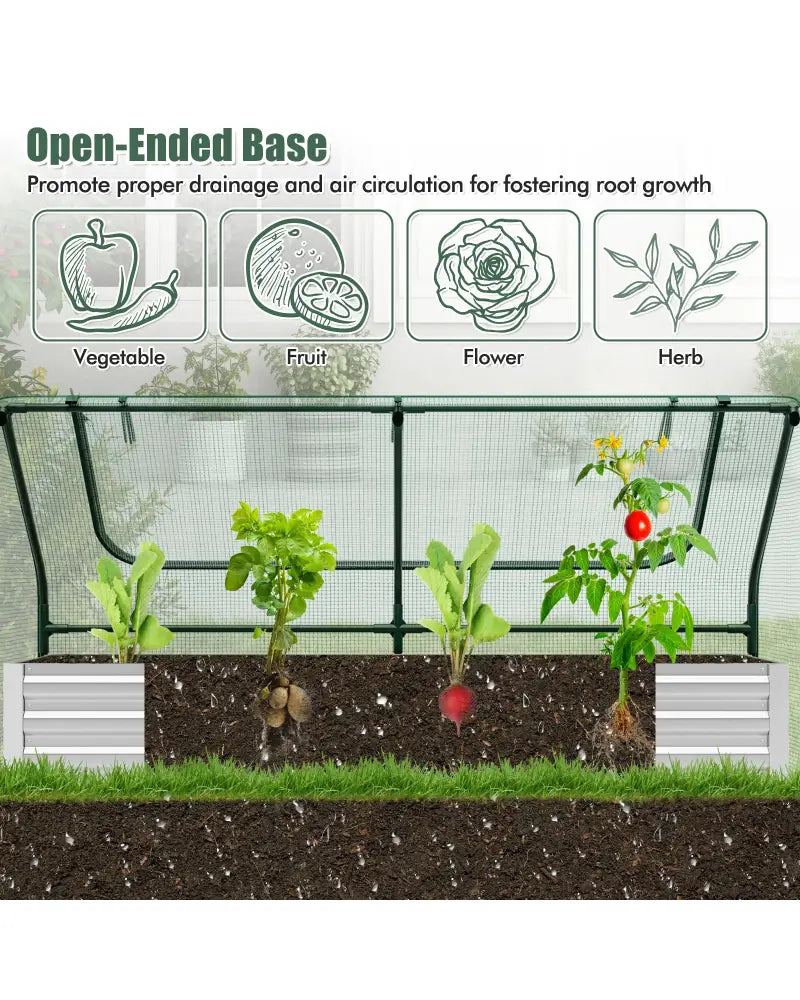 6 x 3 x 3 Feet Galvanized Raised Garden Bed with Greenhouse-Green - Green - Raised Garden Beds