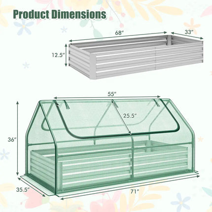 6 x 3 x 3 Feet Galvanized Raised Garden Bed with Greenhouse-Green - Green - Raised Garden Beds