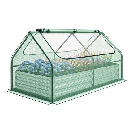 6 x 3 x 3 Feet Galvanized Raised Garden Bed with Greenhouse-Green - Green - Raised Garden Beds