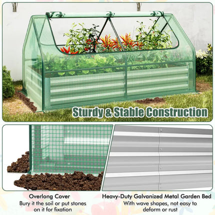 6 x 3 x 3 Feet Galvanized Raised Garden Bed with Greenhouse-Green - Green - Raised Garden Beds