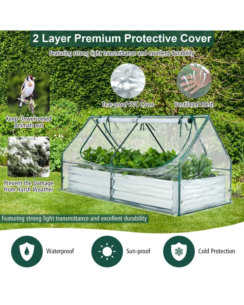 6 x 3 x 3 Feet Galvanized Raised Garden Bed with Greenhouse-Silver - Silver - Raised Garden Beds