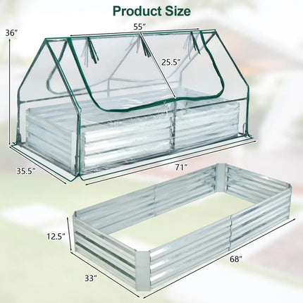 6 x 3 x 3 Feet Galvanized Raised Garden Bed with Greenhouse-Silver - Silver - Raised Garden Beds