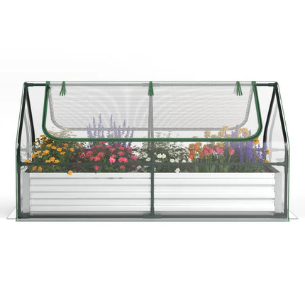 6 x 3 x 3 Feet Galvanized Raised Garden Bed with Greenhouse-Silver - Silver - Raised Garden Beds