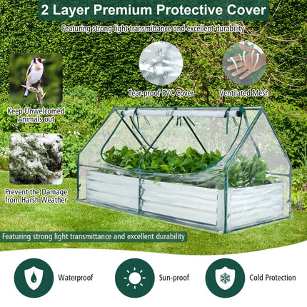 6 x 3 x 3 Feet Galvanized Raised Garden Bed with Greenhouse-Silver - Silver - Raised Garden Beds