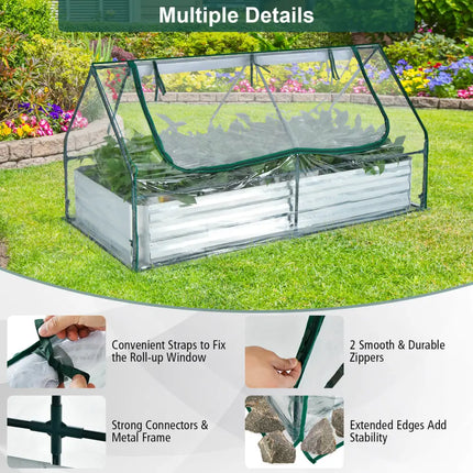 6 x 3 x 3 Feet Galvanized Raised Garden Bed with Greenhouse-Silver - Silver - Raised Garden Beds