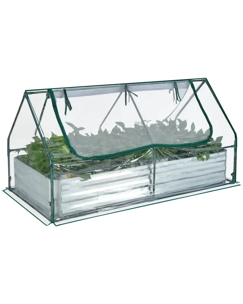 6 x 3 x 3 Feet Galvanized Raised Garden Bed with Greenhouse-Silver - Silver - Raised Garden Beds
