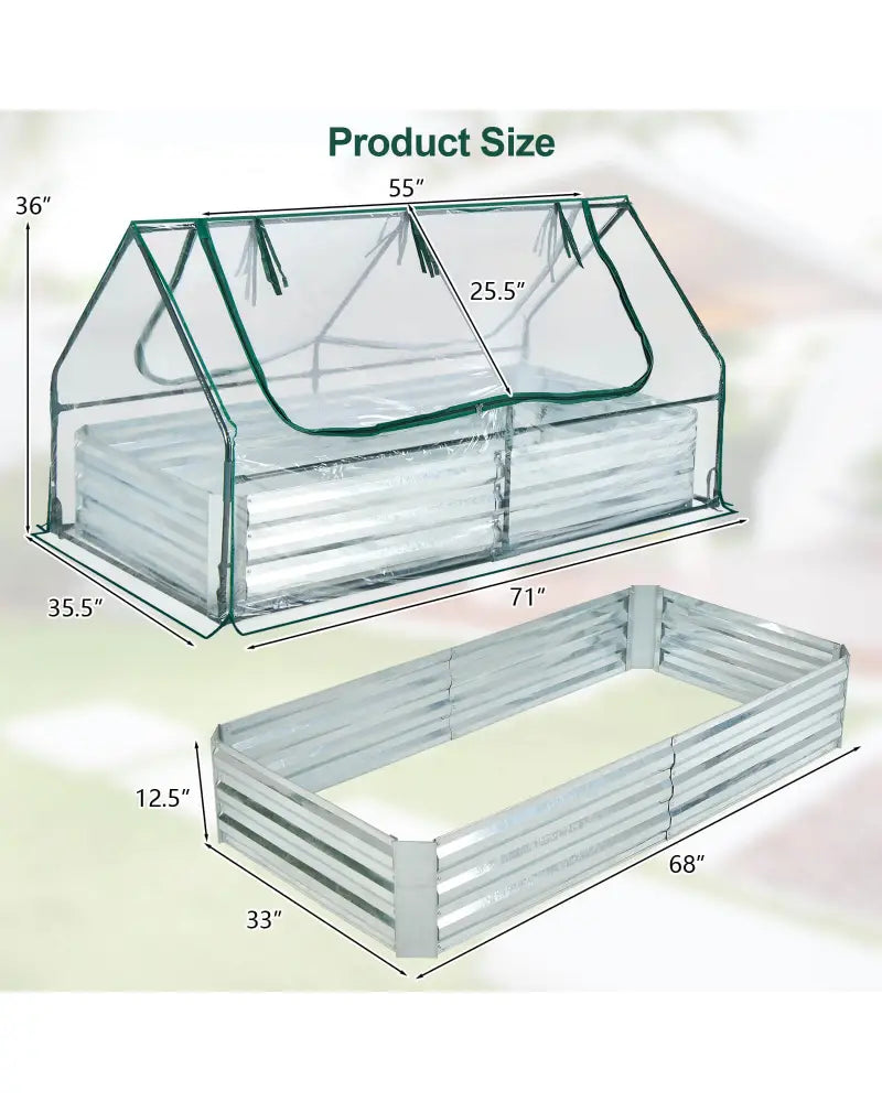 6 x 3 x 3 Feet Galvanized Raised Garden Bed with Greenhouse-Silver - Silver - Raised Garden Beds