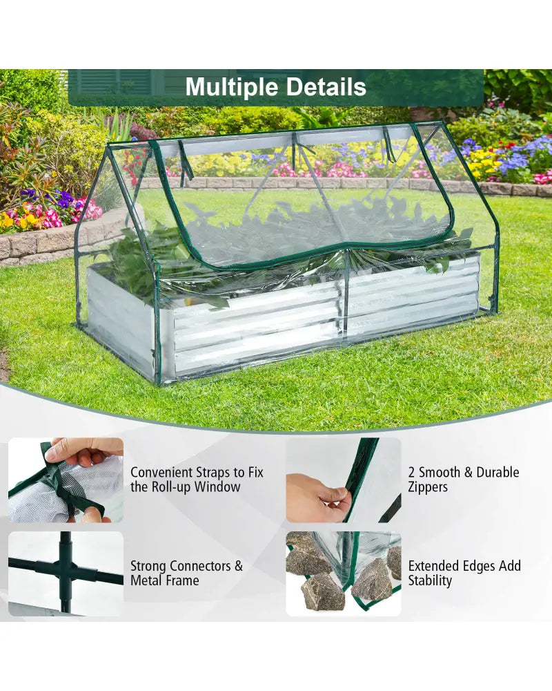 6 x 3 x 3 Feet Galvanized Raised Garden Bed with Greenhouse-Silver - Silver - Raised Garden Beds