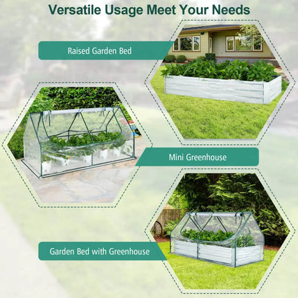 6 x 3 x 3 Feet Galvanized Raised Garden Bed with Greenhouse-Silver - Silver - Raised Garden Beds