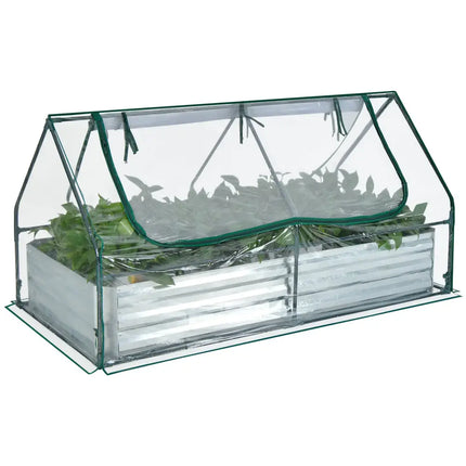 6 x 3 x 3 Feet Galvanized Raised Garden Bed with Greenhouse-Silver - Silver - Raised Garden Beds