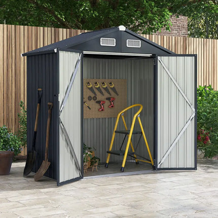 6 x 4/10 x 8 Feet Outdoor Galvanized Steel Storage Shed without Floor Base-6 x 4 ft - Dark Gray - Sheds & Outdoor