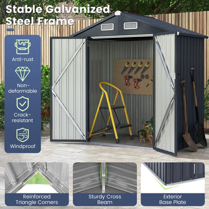 6 x 4/10 x 8 Feet Outdoor Galvanized Steel Storage Shed without Floor Base-6 x 4 ft - Dark Gray - Sheds & Outdoor