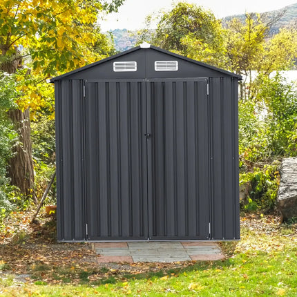 6 x 4/10 x 8 Feet Outdoor Galvanized Steel Storage Shed without Floor Base-6 x 4 ft - Dark Gray - Sheds & Outdoor