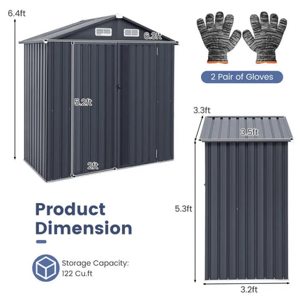 6 x 4/10 x 8 Feet Outdoor Galvanized Steel Storage Shed without Floor Base-6 x 4 ft - Dark Gray - Sheds & Outdoor