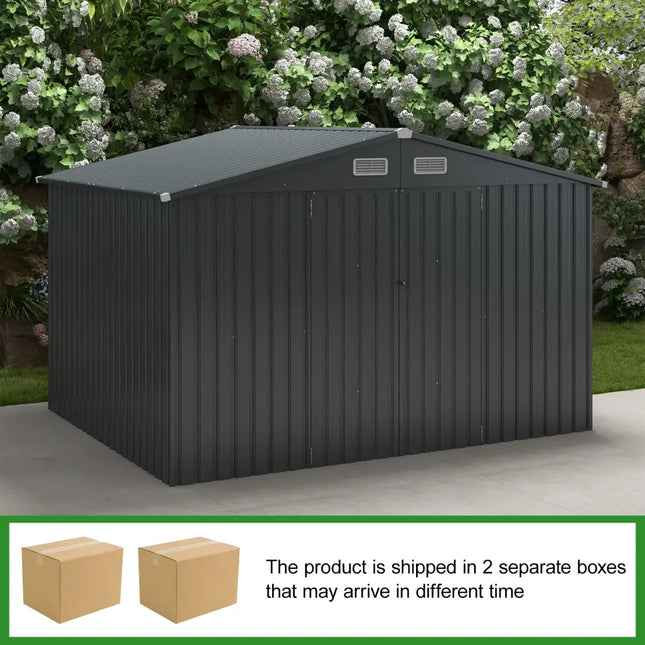 6 x 4/10 x 8 Feet Outdoor Galvanized Steel Storage Shed without Floor Base-10 x 8 ft - Dark Gray - Sheds & Outdoor