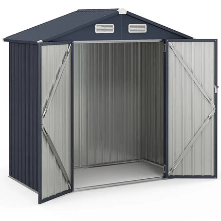 6 x 4/10 x 8 Feet Outdoor Galvanized Steel Storage Shed without Floor Base-6 x 4 ft - Dark Gray - Sheds & Outdoor