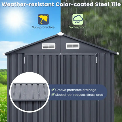 6 x 4/10 x 8 Feet Outdoor Galvanized Steel Storage Shed without Floor Base-6 x 4 ft - Dark Gray - Sheds & Outdoor