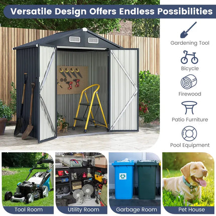 6 x 4/10 x 8 Feet Outdoor Galvanized Steel Storage Shed without Floor Base-6 x 4 ft - Dark Gray - Sheds & Outdoor