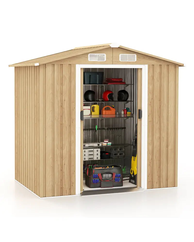 6 x 4 Feet Galvanized Steel Storage Shed with Lockable Sliding Doors-Natural - Natural - Sheds & Outdoor Storage