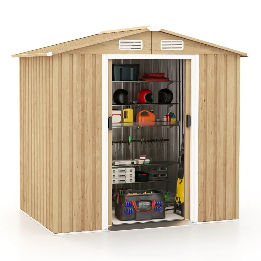 6 x 4 Feet Galvanized Steel Storage Shed with Lockable Sliding Doors-Natural - Natural - Sheds & Outdoor Storage