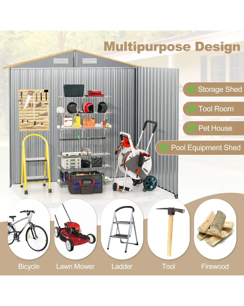 6 x 4 Feet Galvanized Steel Storage Shed with Lockable Sliding Doors-Natural - Natural - Sheds & Outdoor Storage