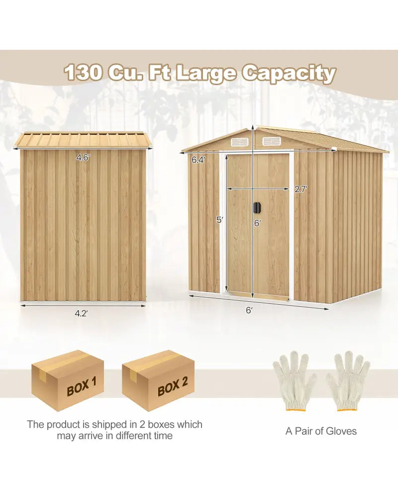 6 x 4 Feet Galvanized Steel Storage Shed with Lockable Sliding Doors-Natural - Natural - Sheds & Outdoor Storage