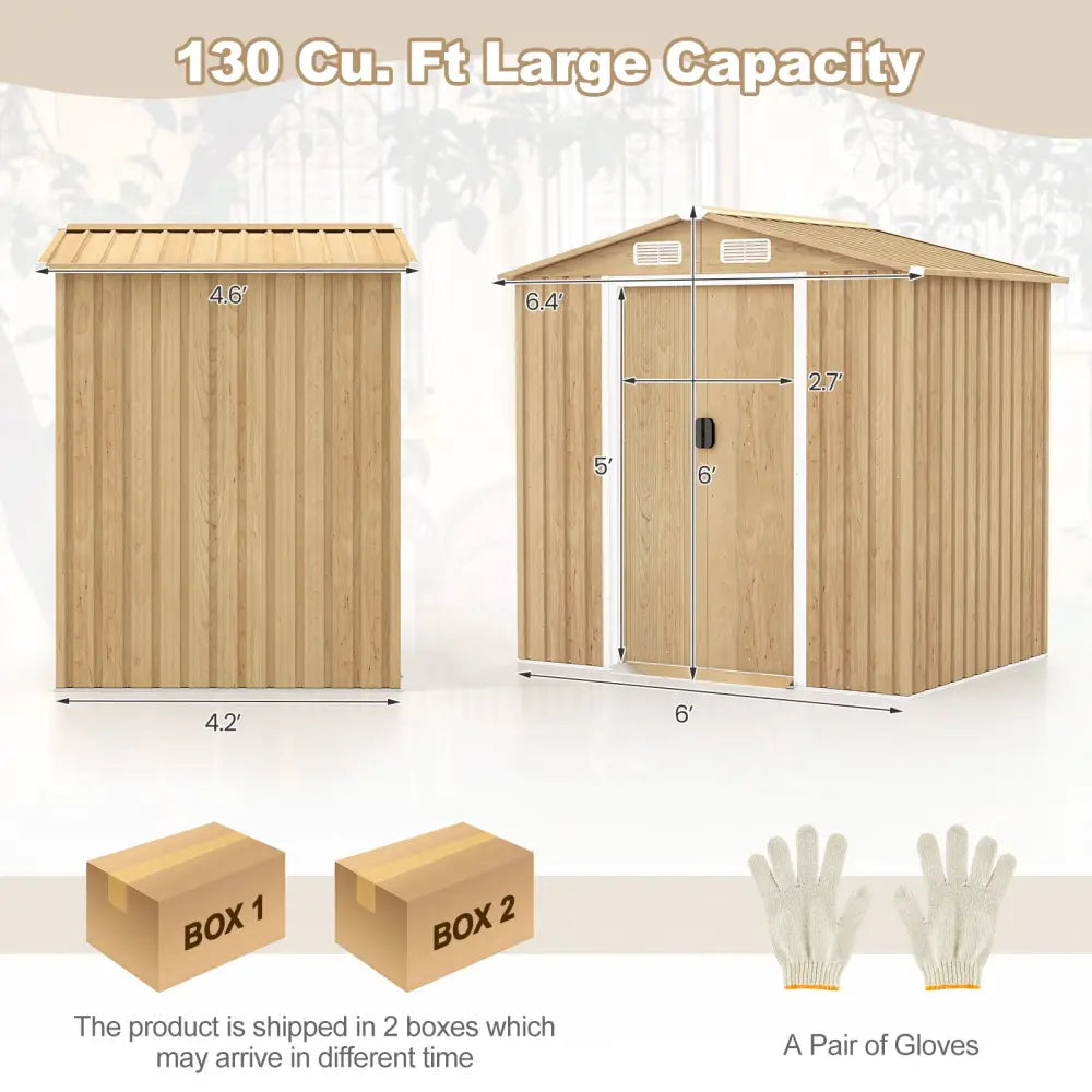 6 x 4 Feet Galvanized Steel Storage Shed with Lockable Sliding Doors-Natural - Natural - Sheds & Outdoor Storage