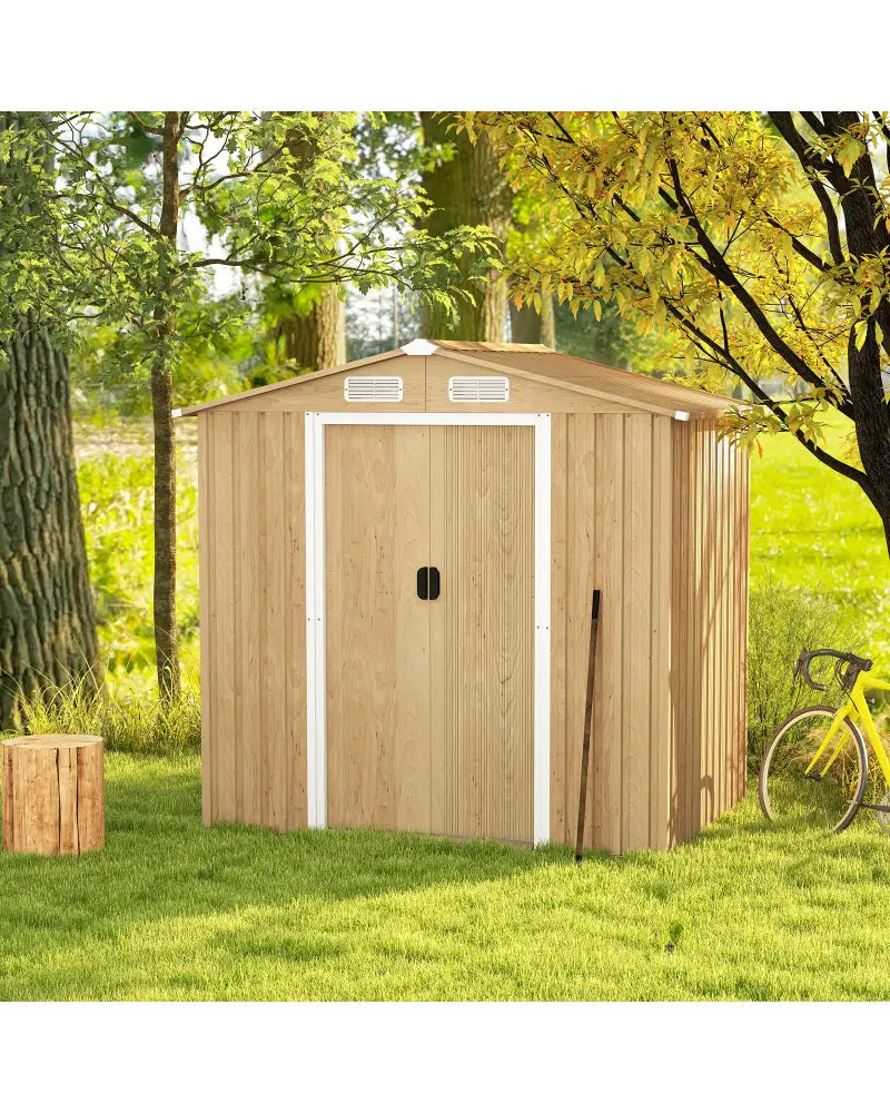 6 x 4 Feet Galvanized Steel Storage Shed with Lockable Sliding Doors-Natural - Natural - Sheds & Outdoor Storage