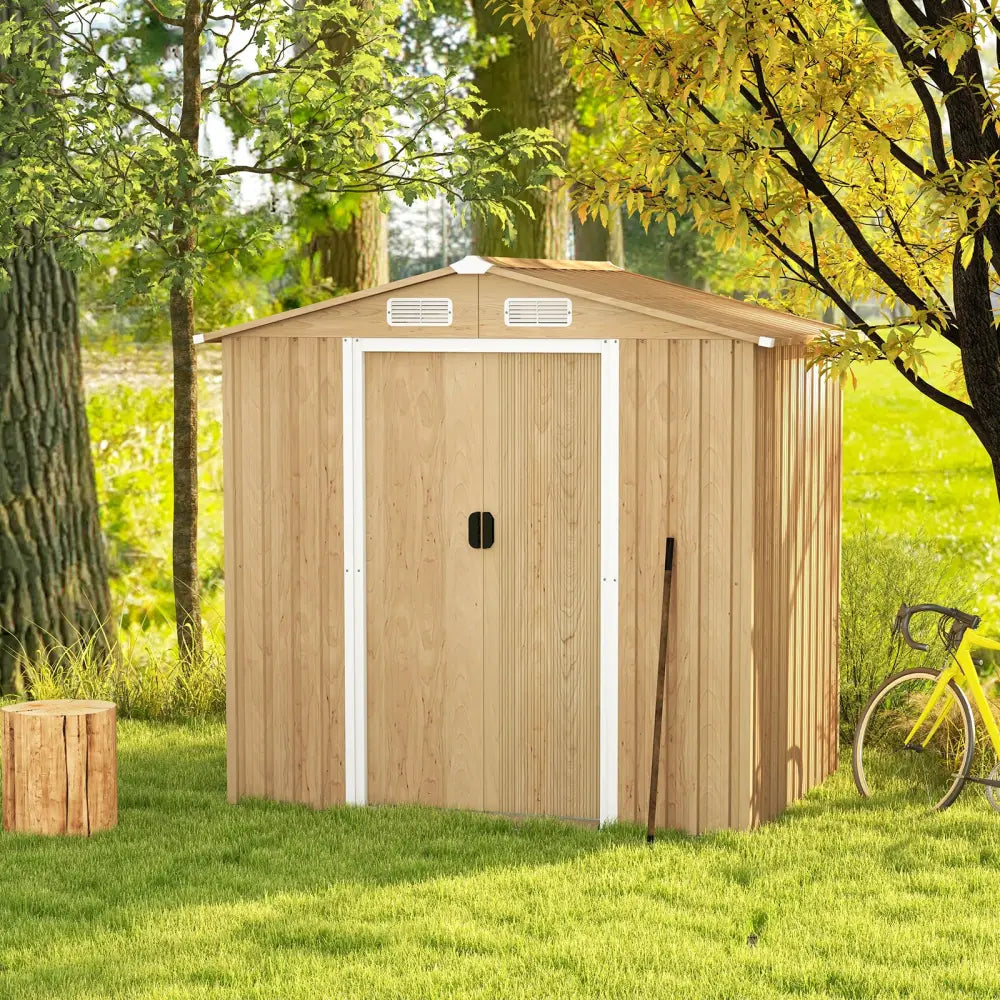 6 x 4 Feet Galvanized Steel Storage Shed with Lockable Sliding Doors-Natural - Natural - Sheds & Outdoor Storage