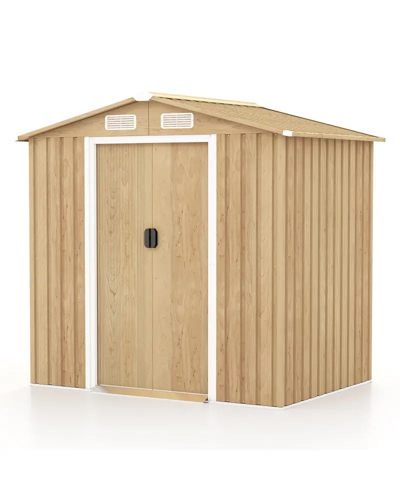 6 x 4 Feet Galvanized Steel Storage Shed with Lockable Sliding Doors-Natural - Natural - Sheds & Outdoor Storage