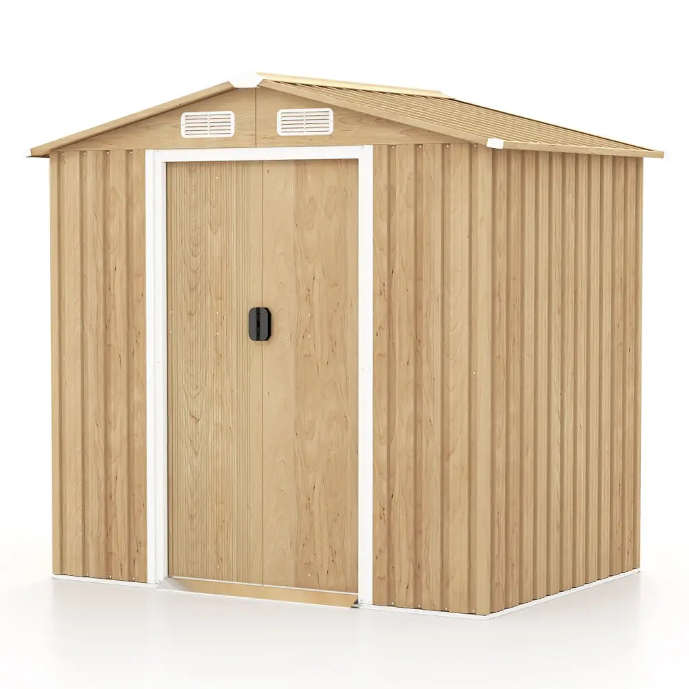 6 x 4 Feet Galvanized Steel Storage Shed with Lockable Sliding Doors-Natural - Natural - Sheds & Outdoor Storage