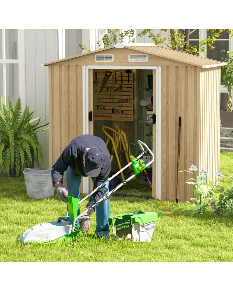 6 x 4 Feet Galvanized Steel Storage Shed with Lockable Sliding Doors-Natural - Natural - Sheds & Outdoor Storage