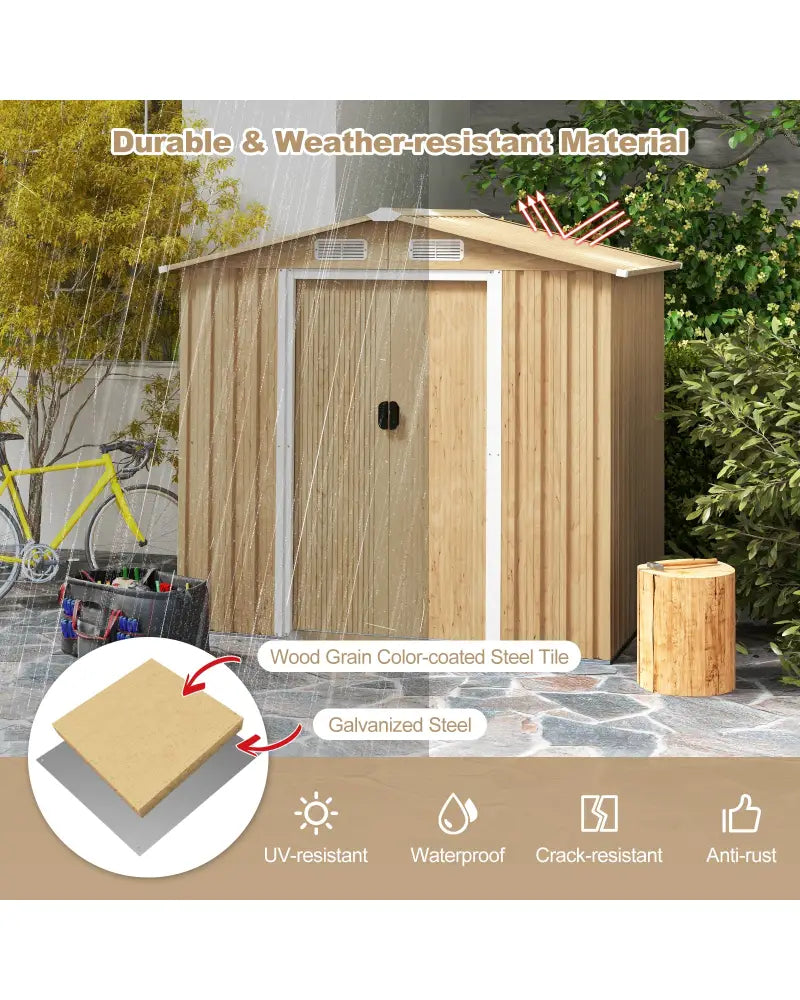 6 x 4 Feet Galvanized Steel Storage Shed with Lockable Sliding Doors-Natural - Natural - Sheds & Outdoor Storage