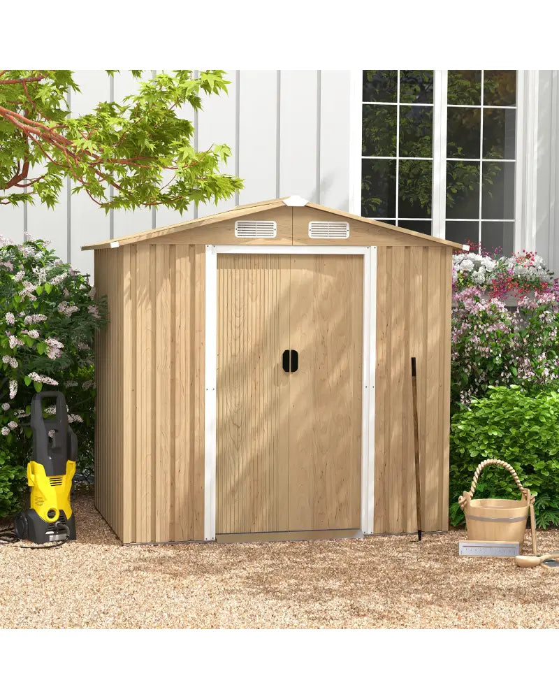 6 x 4 Feet Galvanized Steel Storage Shed with Lockable Sliding Doors-Natural - Natural - Sheds & Outdoor Storage