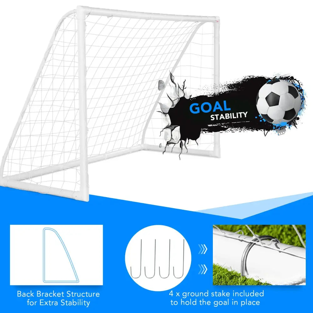 6 x 4 Feet Soccer Goal with Strong UPVC Frame - White - Sport Equipments