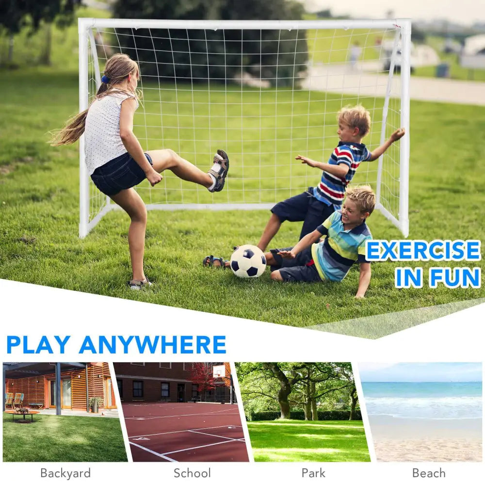 6 x 4 Feet Soccer Goal with Strong UPVC Frame - White - Sport Equipments