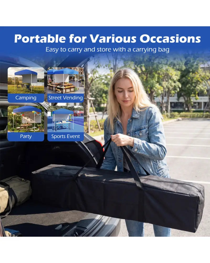 6 x 4 FT Pop-Up Canopy Tent with 1 Half Sidewall Easy Setup Folding Outdoor Sun Shelter-Blue - Blue - Canopies