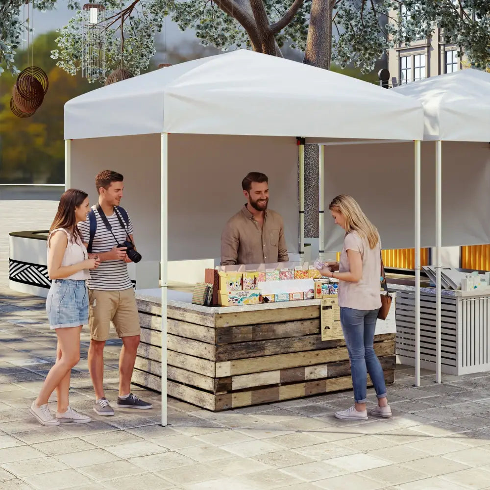 6 x 4 FT Pop-Up Canopy Tent with 1 Half Sidewall Easy Setup Folding Outdoor Sun Shelter-White - White - Canopies