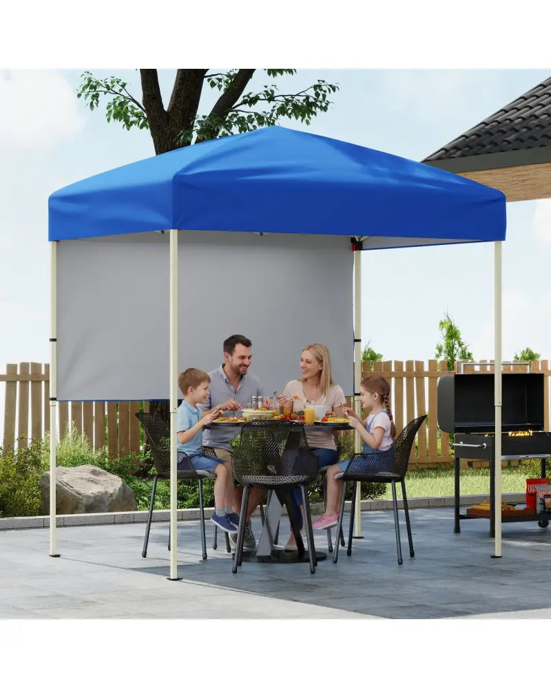 6 x 4 FT Pop-Up Canopy Tent with 1 Half Sidewall Easy Setup Folding Outdoor Sun Shelter-Blue - Blue - Canopies