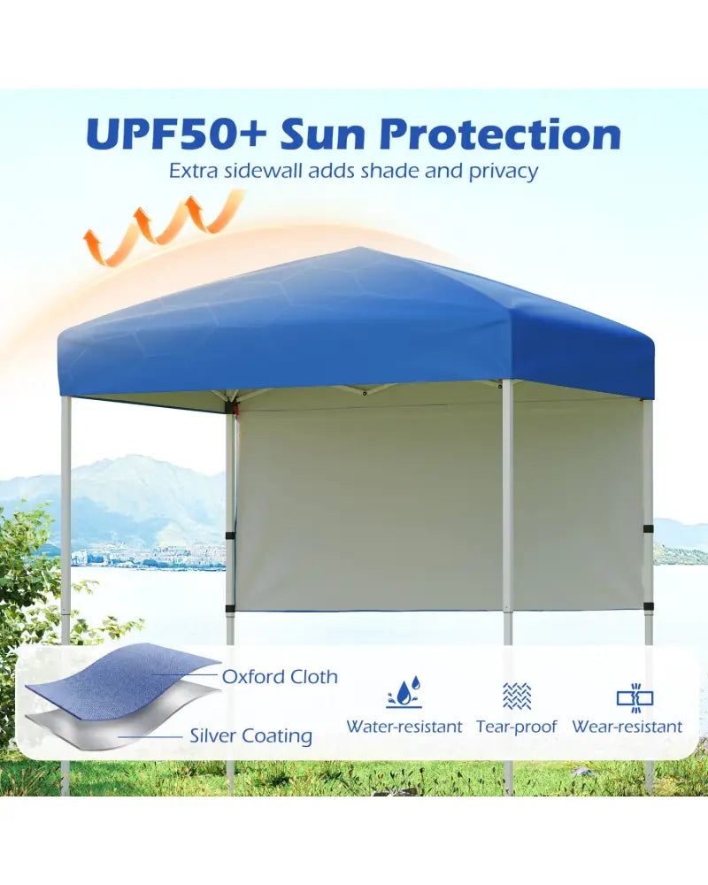 6 x 4 FT Pop-Up Canopy Tent with 1 Half Sidewall Easy Setup Folding Outdoor Sun Shelter-Blue - Blue - Canopies