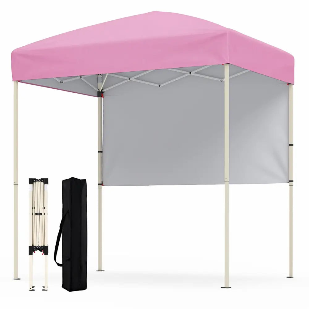 6 x 4 FT Pop-Up Canopy Tent with 1 Half Sidewall Easy Setup Folding Outdoor Sun Shelter-Pink - Pink - Canopies