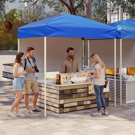 6 x 4 FT Pop-Up Canopy Tent with 1 Half Sidewall Easy Setup Folding Outdoor Sun Shelter-Blue - Blue - Canopies