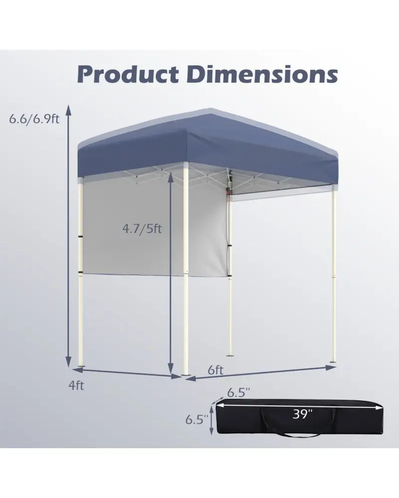 6 x 4 FT Pop-Up Canopy Tent with 1 Half Sidewall Easy Setup Folding Outdoor Sun Shelter-Gray - Gray - Canopies